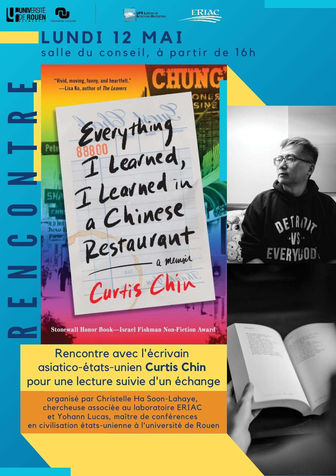 Affiche de la rencontre "“For Here or To Go?” : Rencontre avec l’écrivain asiatico-américain Curtis Chin"