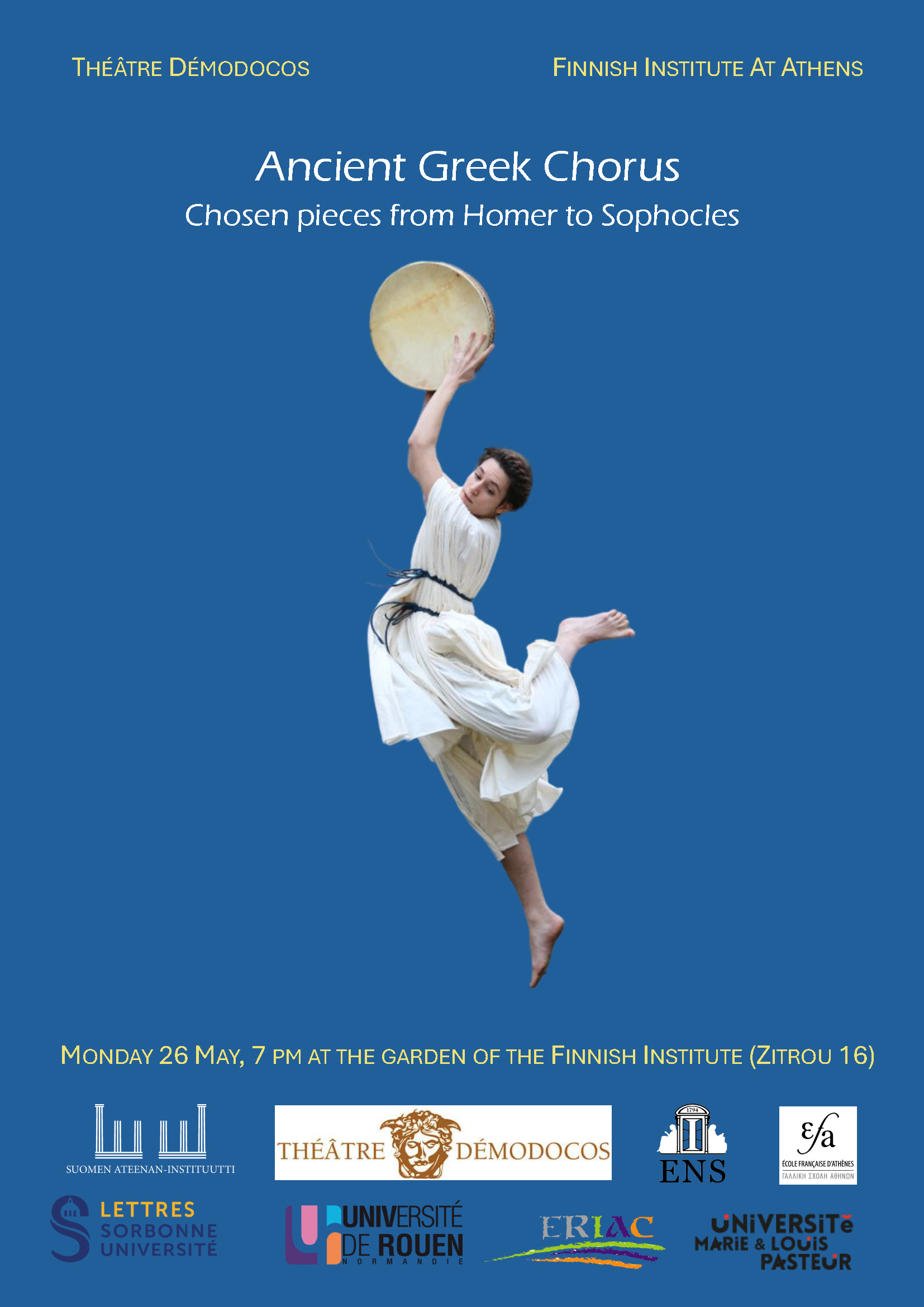 Affiche du spectacle "Ancient Greek Chorus. Chosen pieces from Homer to Sophocles"