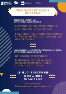 Affiche du séminaire Séance 1 "Communication interculturelle, événementiel et patrimoine : l’équilibre fragile entre authenticité et modernité dans la transmission des mémoires "