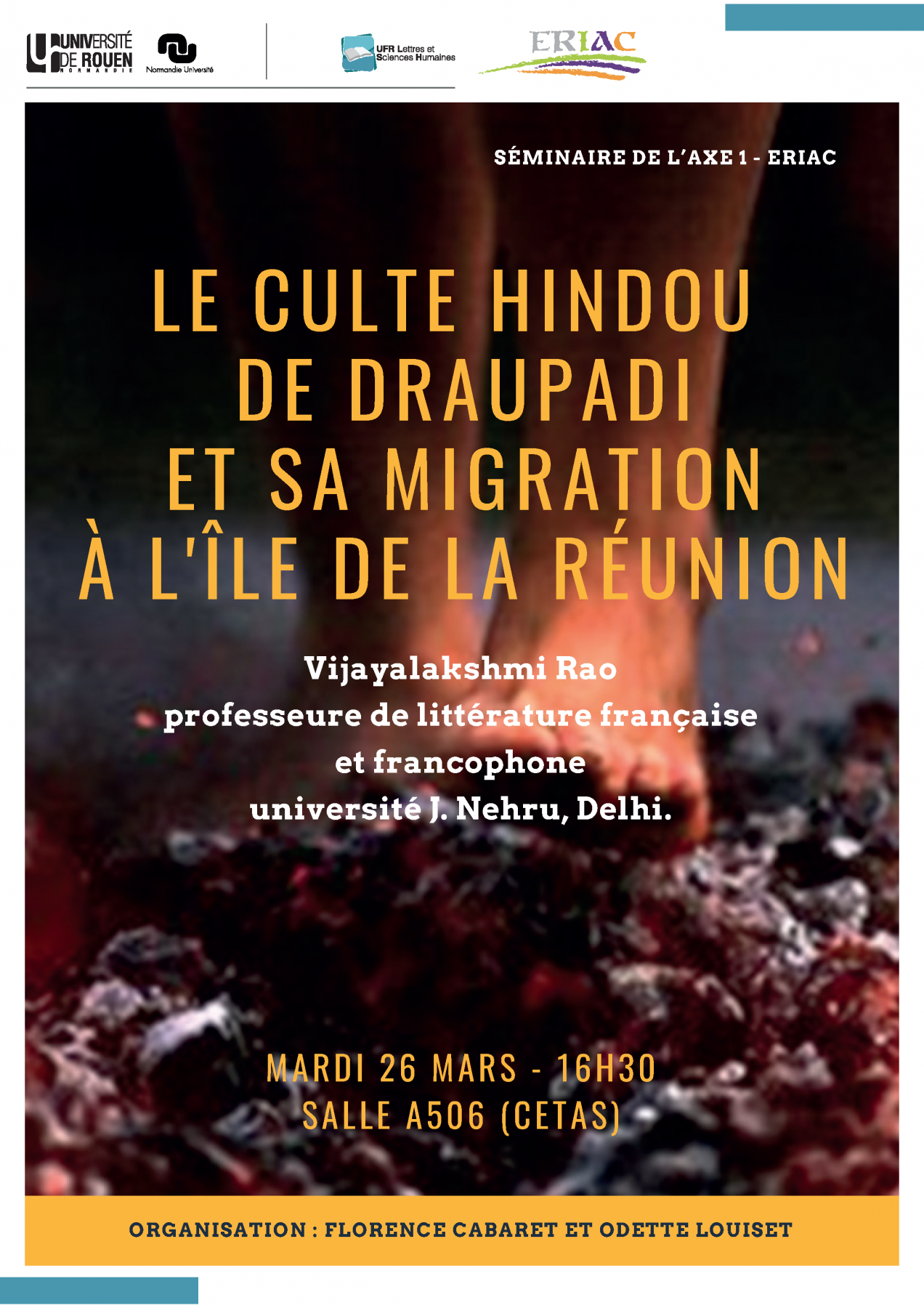Affiche du séminaire "Le culte hindou de Draupadi et sa migration à l’île de la Réunion"