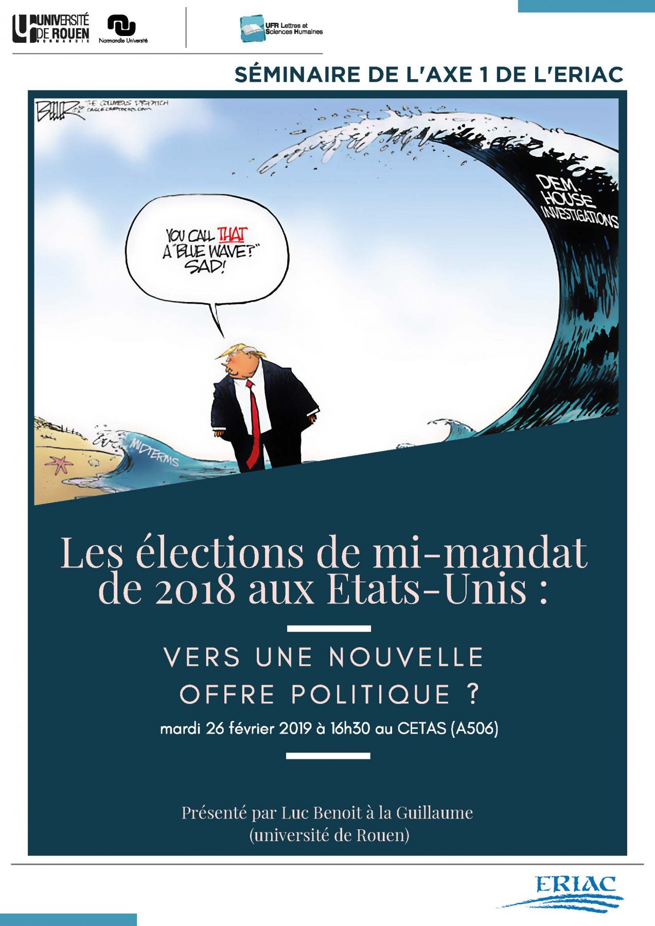 Affiche du séminaire "Les élections de mi-mandat de 2018 aux États-Unis : Vers une nouvelle offre politique"