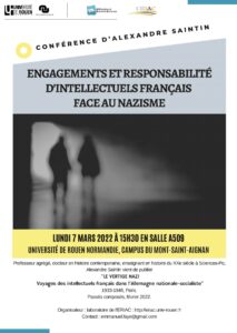 Affiche du séminaire "Engagements et responsabilité d’intellectuels français face au nazisme"