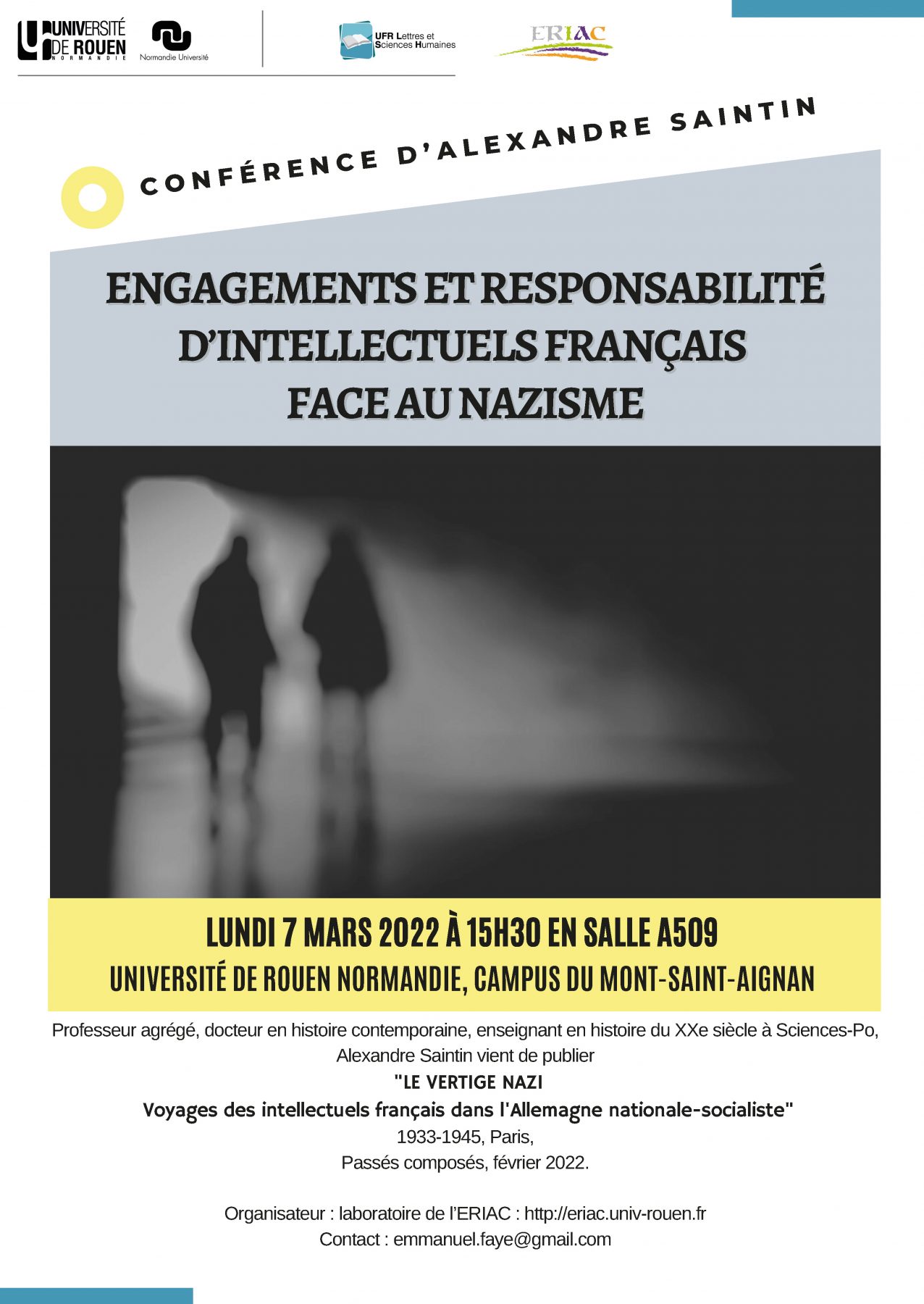 Affiche du séminaire "Engagements et responsabilité d’intellectuels français face au nazisme"