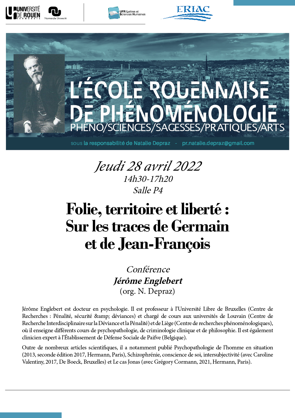 Affiche de la conférence "Folie, territoire et liberté : Sur les traces de Germain et de Jean-François"