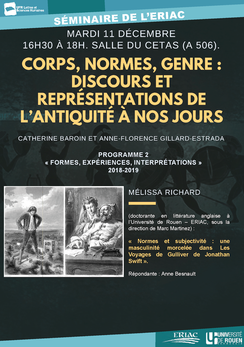 Affiche du séminaire "Normes et subjectivité: une masculinité morcelée dans Les Voyages de Gulliver de Jonathan Swift"