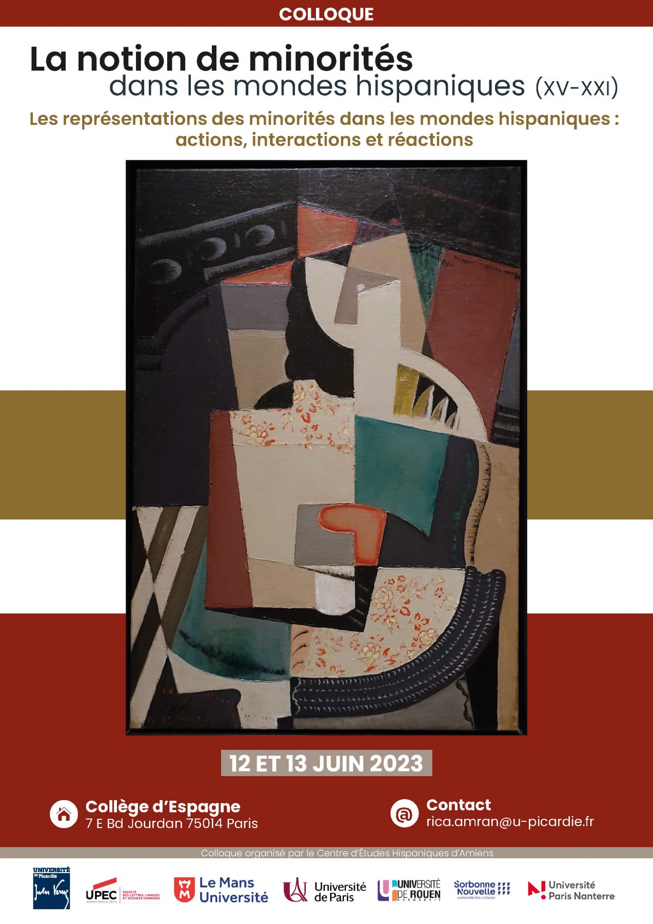 Affiche du colloque "La notion de minorités dans les mondes hispaniques (XV-XXI). Les représentations des minorités dans les mondes hispaniques : actions, interactions et réactions"