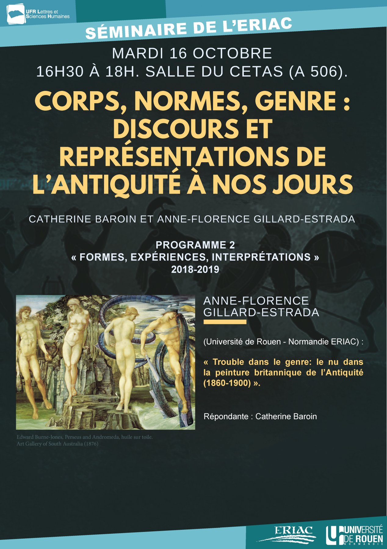 Affiche du séminaire "Trouble dans le genre : le nu dans la peinture britannique de l’Antiquité (1860-1900)"