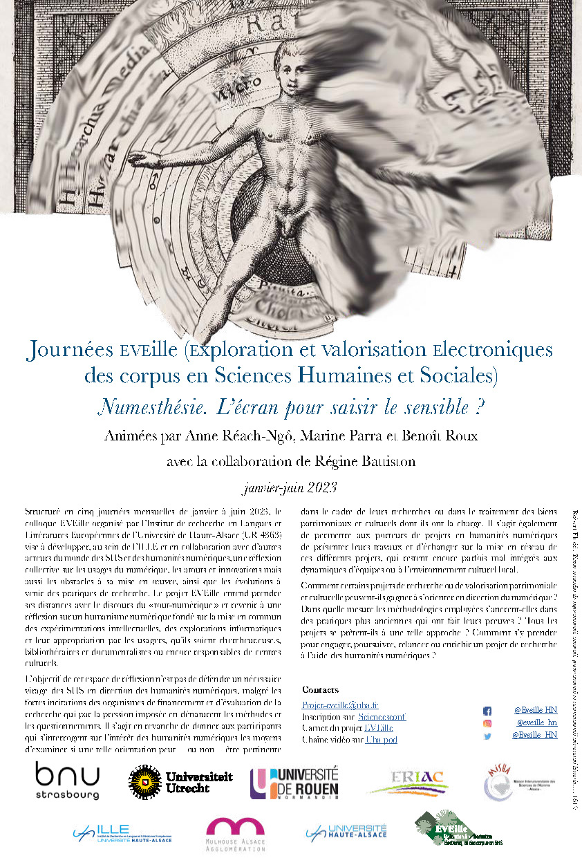 Affiche de la journée d'étude "Journées « Numesthésie. L’écran pour saisir le sensible ? » – Reconstituer la réalité"