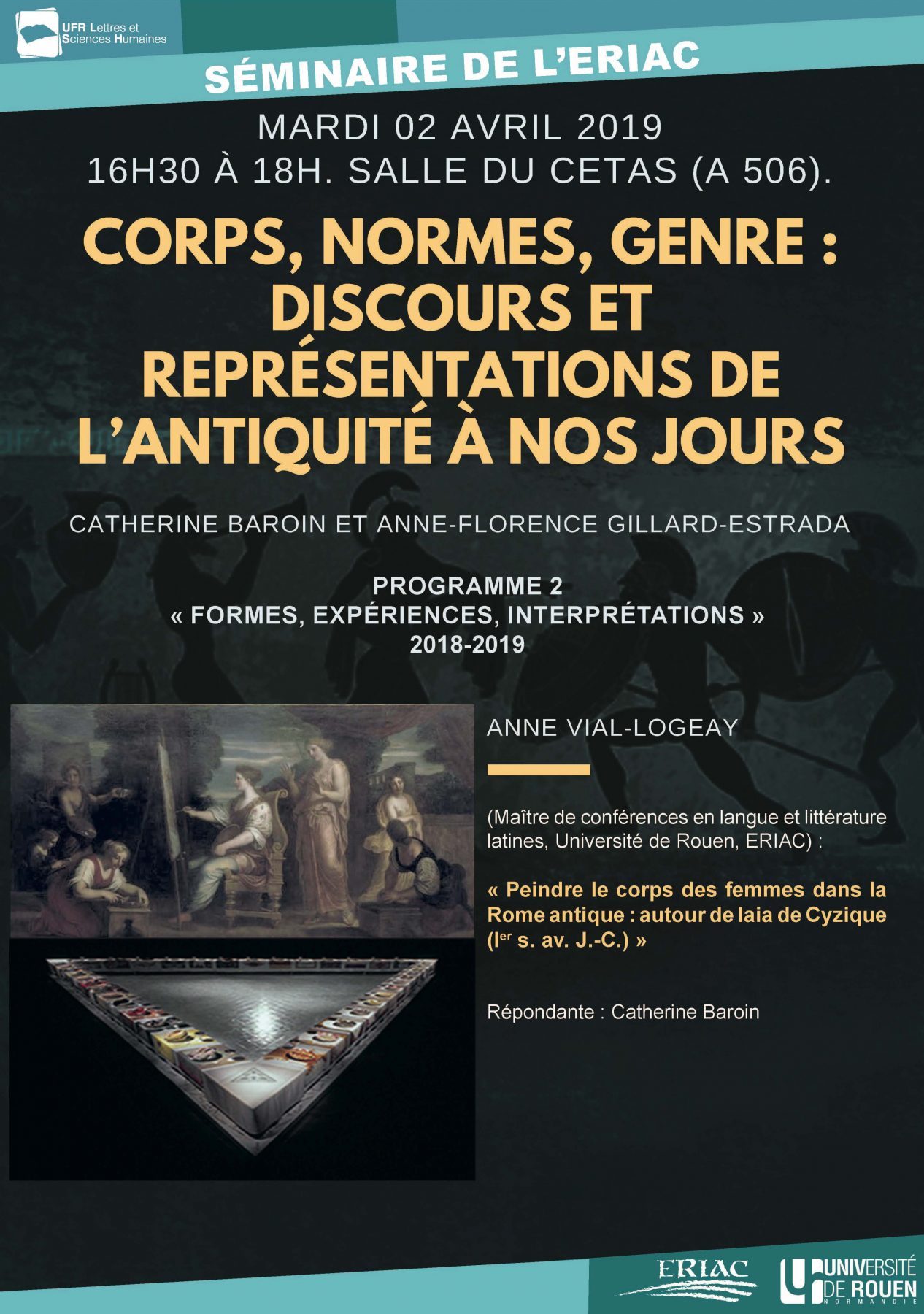 Affiche du séminaire"Peindre le corps des femmes dans la Rome antique : autour de Iaia de Cyzique (Ier siècle av. J.-C.)"
