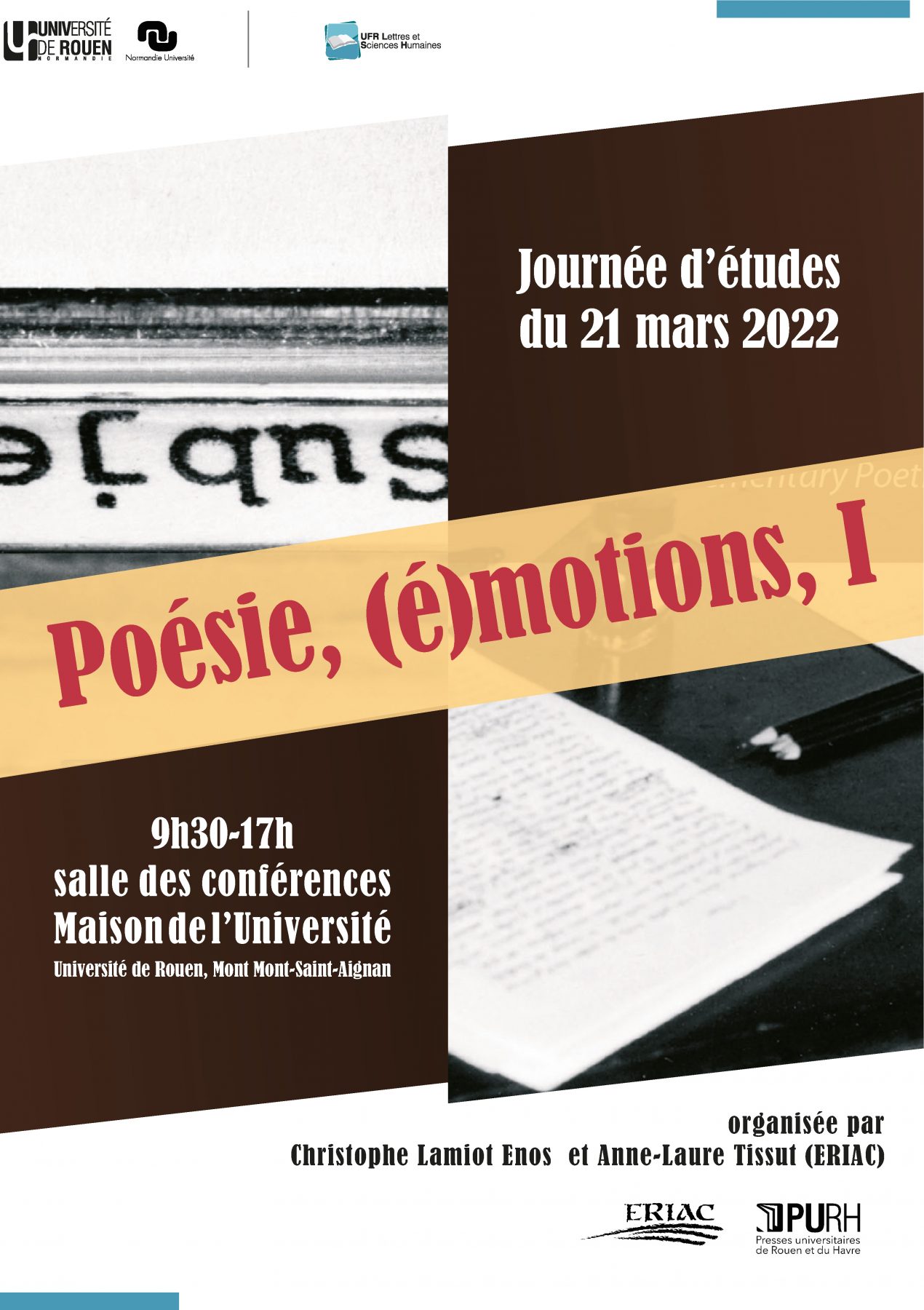 Affiche de la journée d'études "Poésie, (é)motions, I"