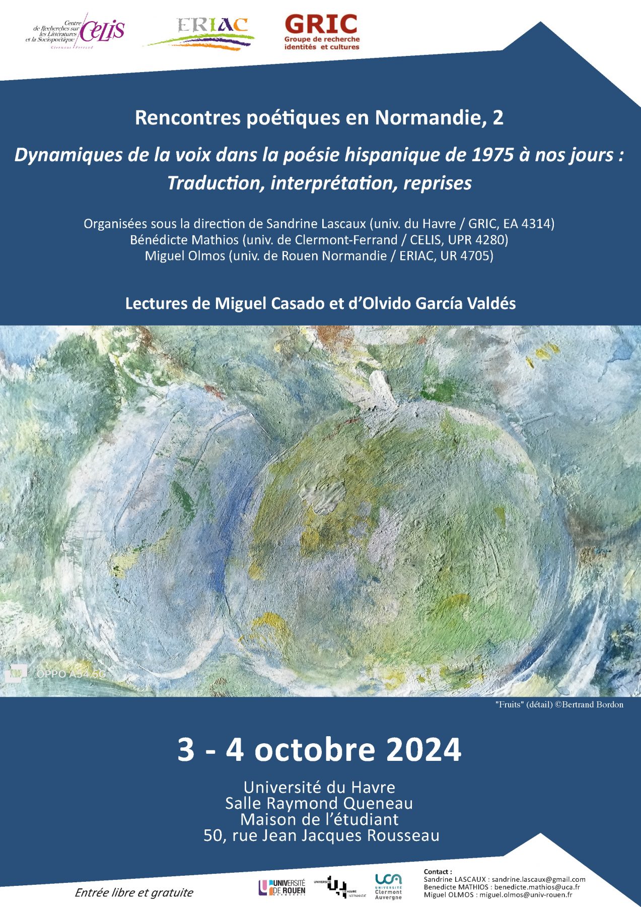 Affiche de la journée d'étude "Rencontres poétiques en Normandie, 2"