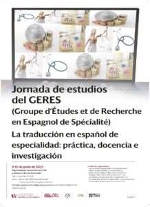 Affiche de la journée d'étude "La traducción en español de especialidad: práctica, docencia e investigación"