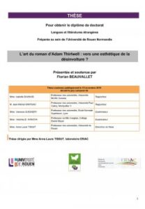 Affiche de la soutenance "L’art du roman d’Adam Thirlwell : vers une esthétique de la désinvolture ?"