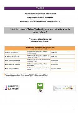 Affiche de la soutenance "L’art du roman d’Adam Thirlwell : vers une esthétique de la désinvolture ?"