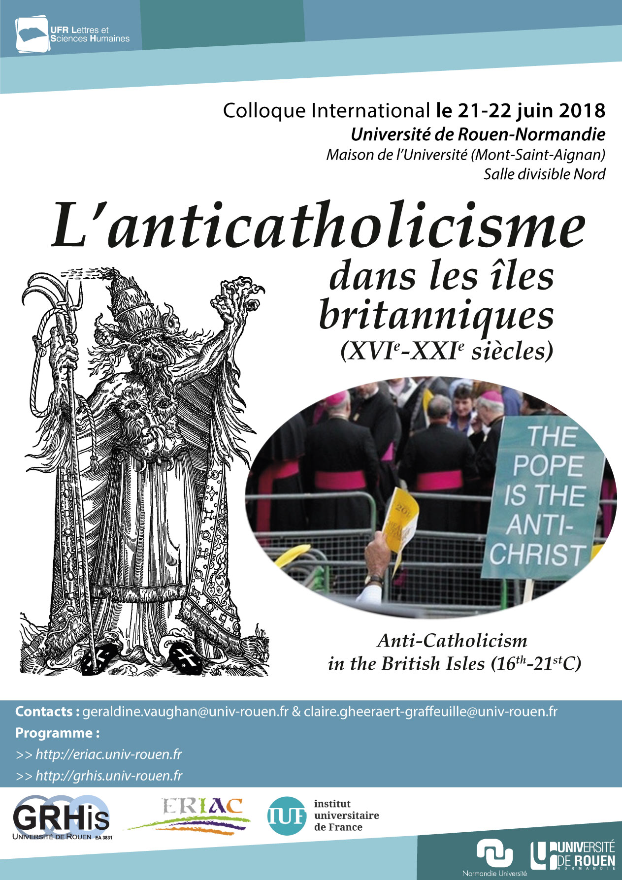 Affiche de la journée d'étude "Anti-Catholicism in the British Isles in the 16th-21st Centuries"