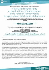 Affiche du séminaire "L’appellativisation du prénom : aspects sémantiques et culturels "