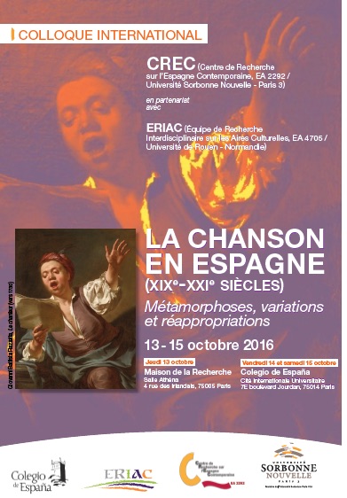 Affiche du colloque "La Chanson en Espagne (XIXe-XXIe siècles). Métamorphoses, variations et réappropriation"