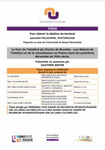 Affiche de la soutenance "Le Livre de l’intellect de Charles de Bovelles : une théorie de l’intellect et de la connaissance en France dans les premières décennies du XVIe siècle"