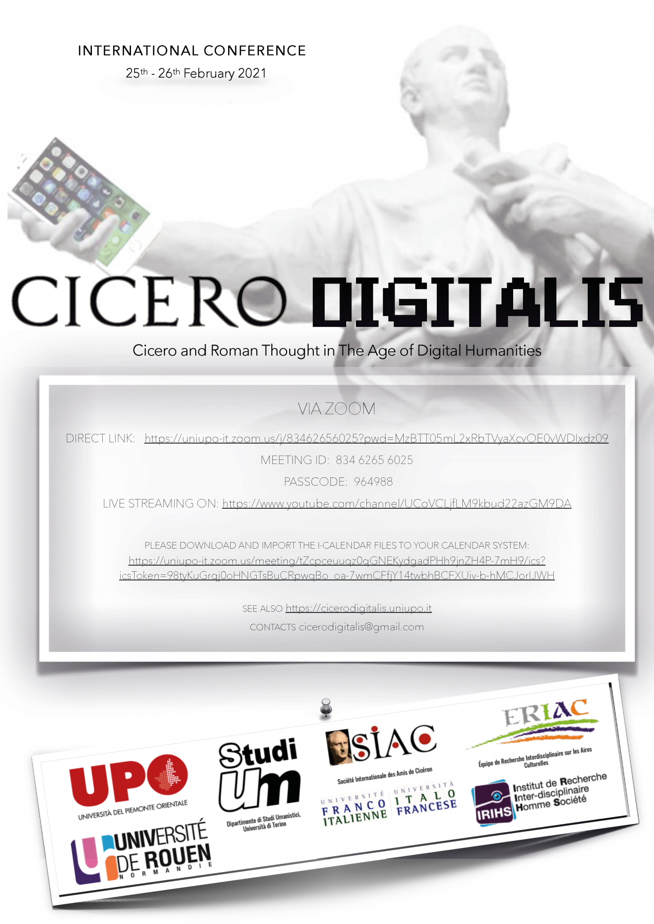 Affiche du colloque "Cicero Digitalis — Cicero and Roman Thought in The Age of Digital Humanities"