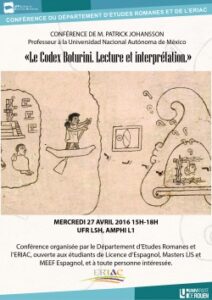 Affiche de la conférence "Le Codex Boturini : Un récit pictographique de la migration des Aztèques"