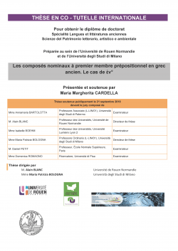 Affiche de la soutenance "Les composés nominaux à premier membre prépositionnel en grec ancien. Le cas de ἐν°"