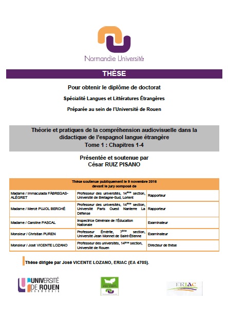 Affiche de la soutenance "Théorie et pratiques de la compréhension audiovisuelle dans la didactique de l’espagnol langue étrangère"
