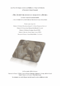 Affiche de la soutenance "Une contribution à l’histoire des théories du dialogue à Rome"
