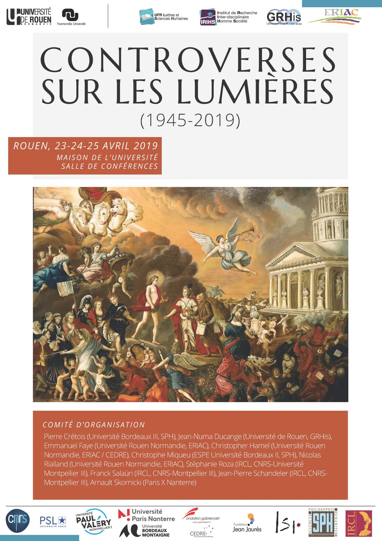Affiche du colloque "Controverses sur les Lumières (1945-2019)"