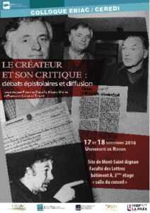 Affiche de la soutenance "Le créateur et son critique : débats épistolaires et diffusion"