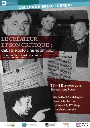 Affiche du colloque "Le créateur et son critique : débats épistolaires et diffusion"