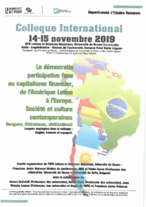 Affiche du colloque "La démocratie participative face au capitalisme financier, de l’Amérique Latine à l’Europe. Société et culture contemporaines (arts visuels et littérature)"