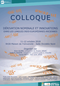 Affiche du colloque "Dérivation nominale et innovations dans les langues indo-européennes anciennes"