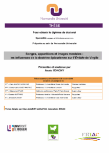 Affiche de la soutenance "Songes, apparitions et images mentales : les influences de la doctrine épicurienne sur l’Énéide de Virgile"