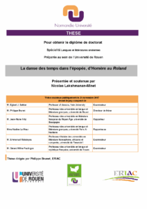 La danse des temps dans l’épopée, d’Homère au Roland"