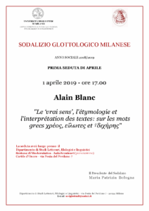 Affiche de la conférence "Le “vrai sens”, l’étymologie et l’interprétation des textes: sur les mots grecs χρέος, εἵλωτες et †διχήρης"