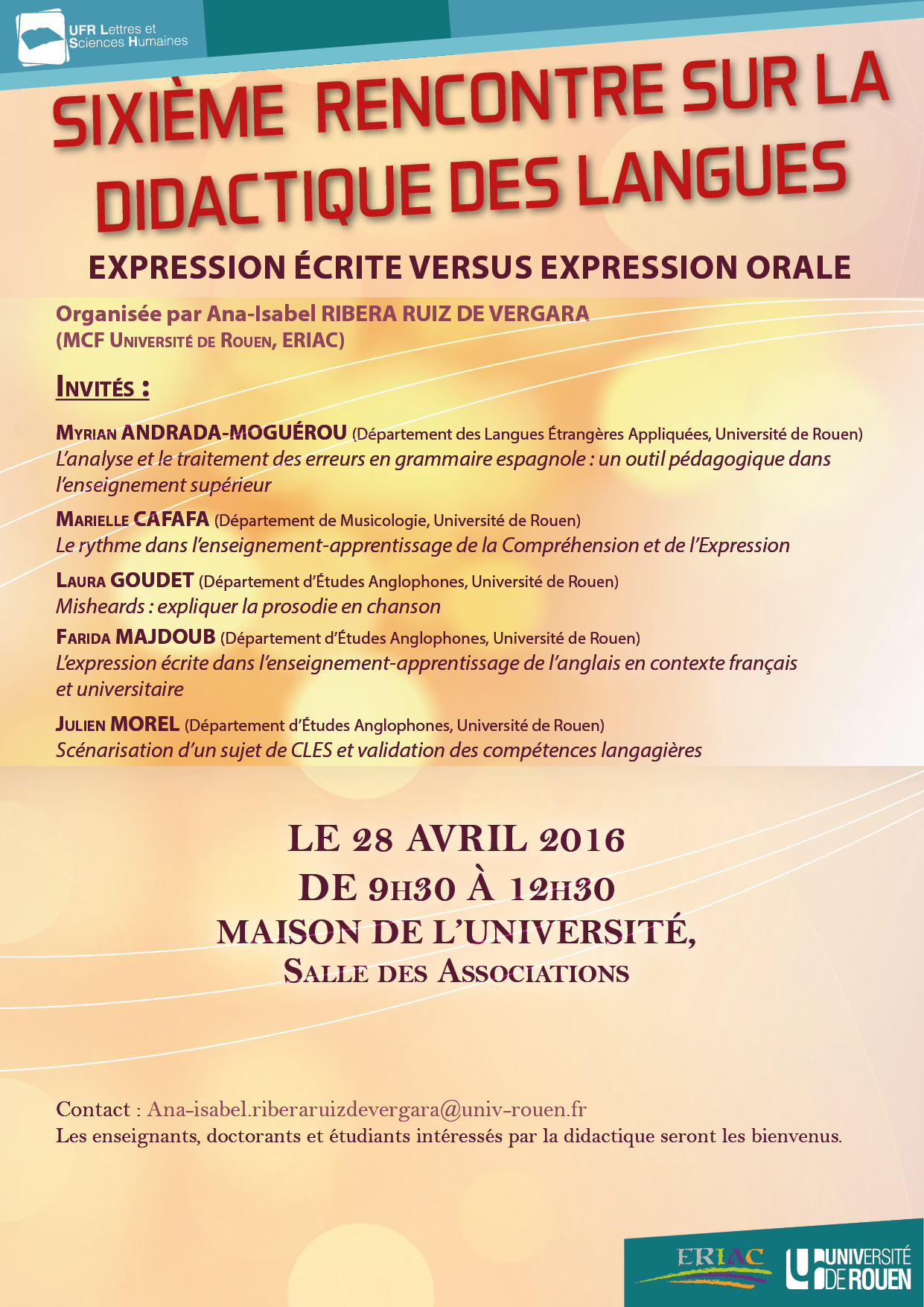 Affiche de la journée d'étude "EXPRESSION ÉCRITE VERSUS EXPRESSION ORALE (6e rencontre sur la didactique des langues)"