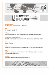 Affiche du colloque "Les genres discursifs dans la didactique de l’espagnol de spécialité"