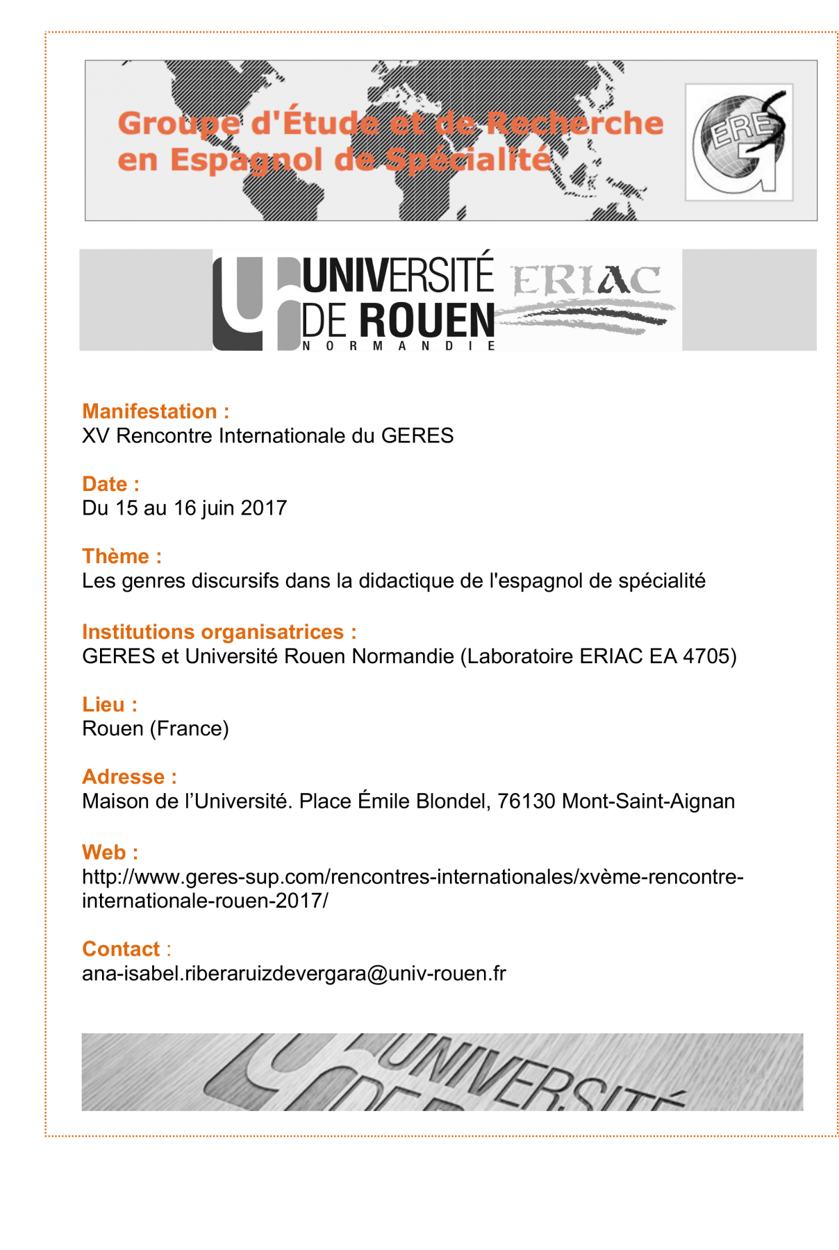 Affiche du colloque "Les genres discursifs dans la didactique de l’espagnol de spécialité"