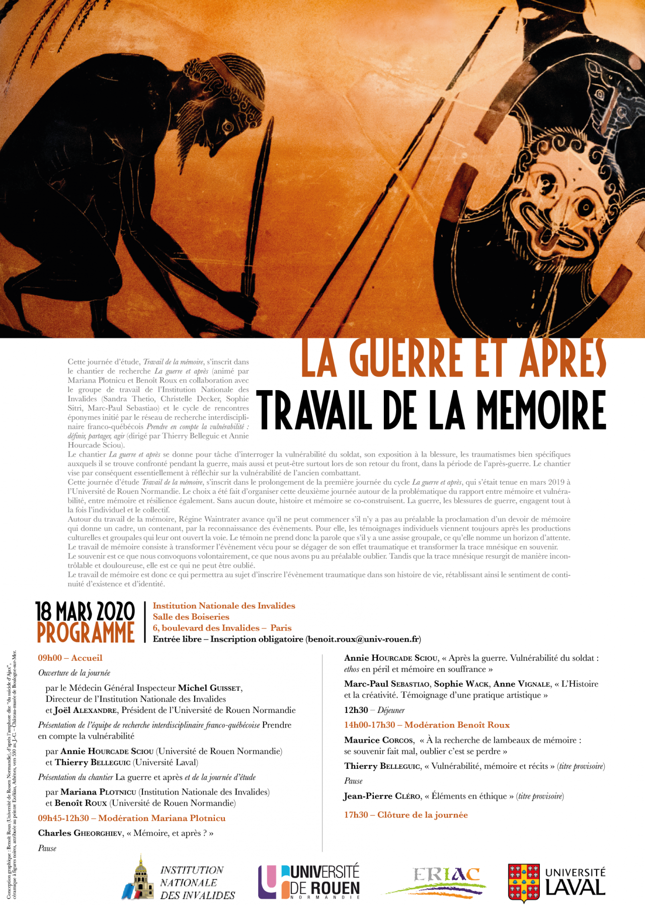 Affiche de la journée d'étude "2e journée “La guerre et après : Travail de la mémoire”"