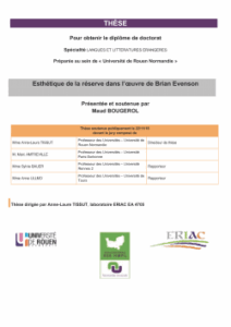 Affiche de la soutenance "Esthétique de la réserve dans l’œuvre de Brian Evenson"