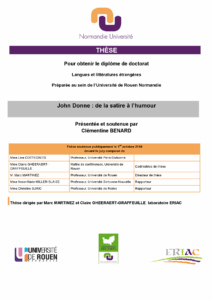 Affiche de la soutenance "John Donne : de la satire à l’humour"