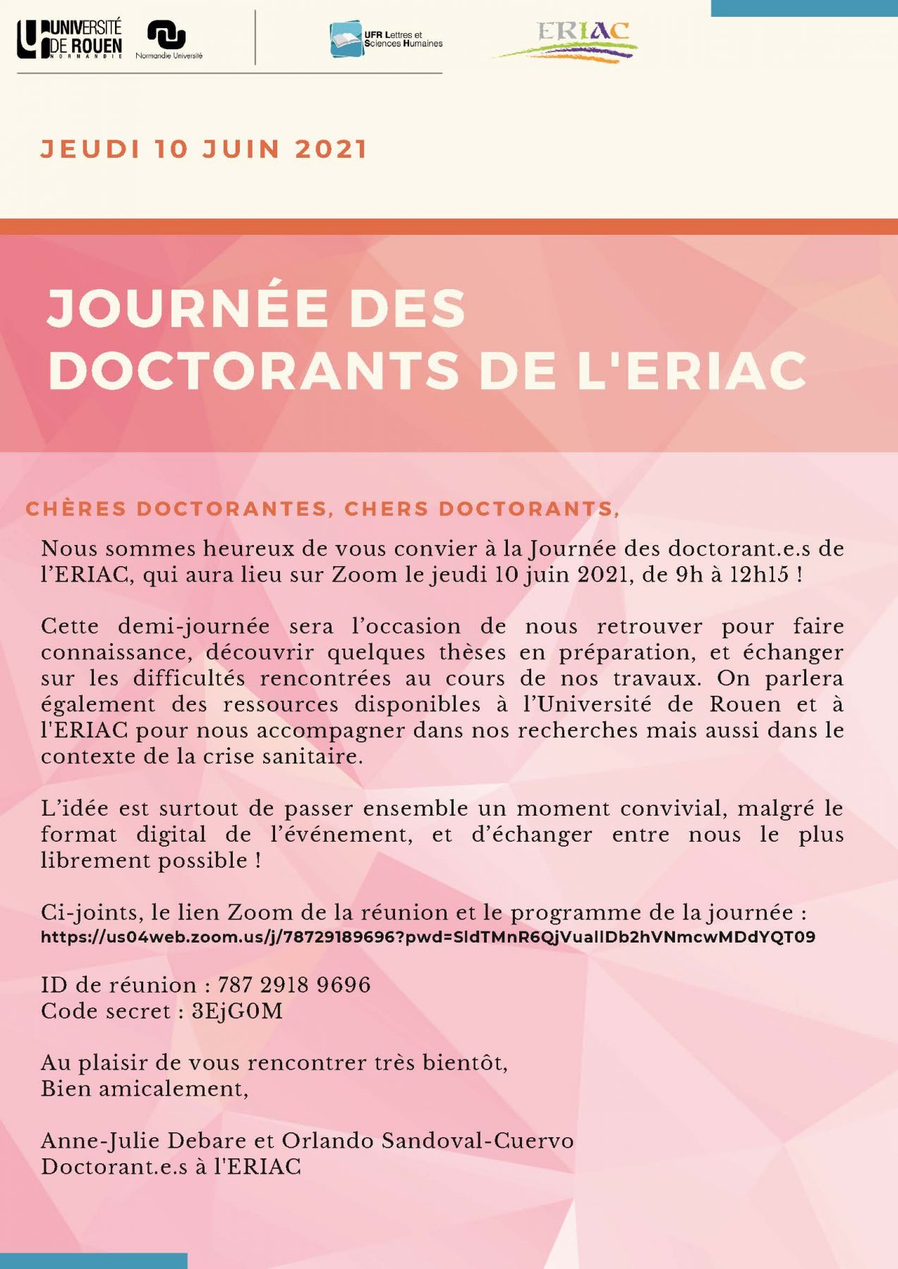 Affiche de la journée d'étude " Journée des doctorants 2021"