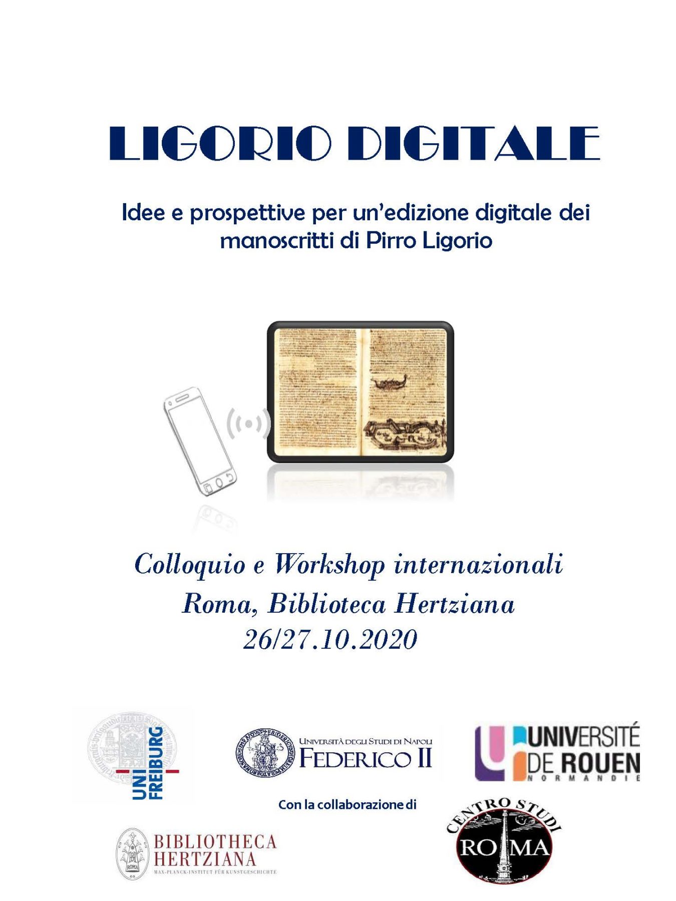 Affiche du colloque "Ligorio Digitale. Idee e prospettive per un’edizione digitale dei manoscritti di Pirro Ligorio"