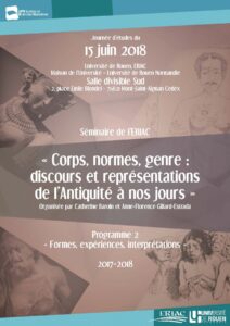 Affiche de la journée d'étude "Corps, normes, genre : discours et représentations de l’Antiquité à nos jours"