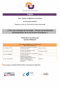 Affiche de la soutenance "Pour une ontologie de l’écologie, penser les fondements philosophiques de la conversion"