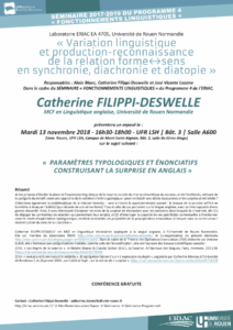 Affiche du séminaire"Paramètres typologiques et énonciatifs construisant la surprise en anglais"