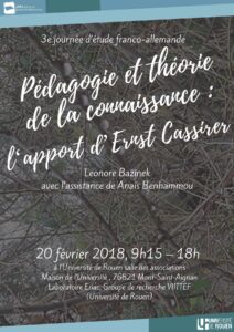 Affiche de la journée d'étude "Pédagogie et théorie de la connaissance : l’apport d’Ernst Cassirer"
