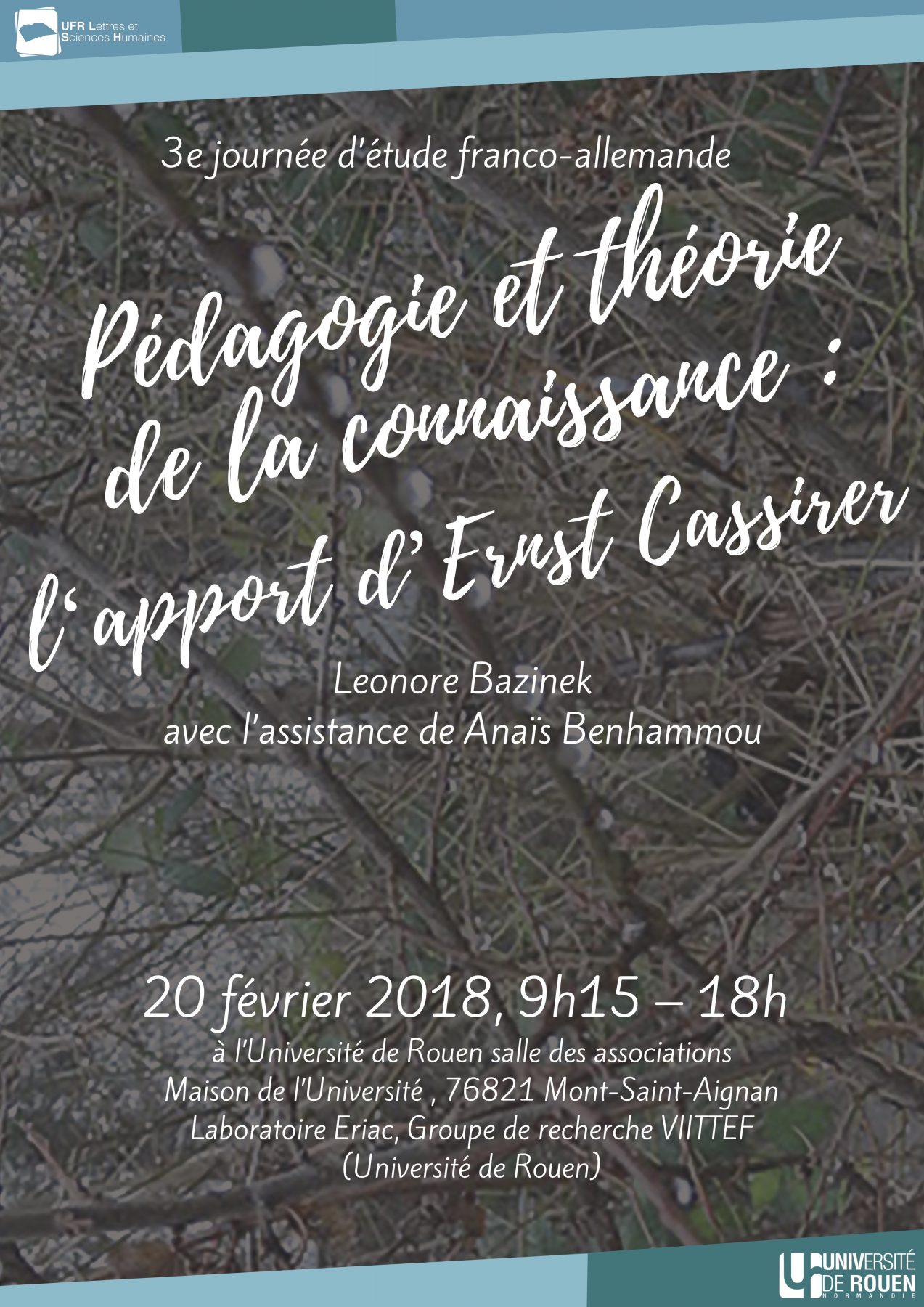 Affiche de la journée d'étude "Pédagogie et théorie de la connaissance : l’apport d’Ernst Cassirer"