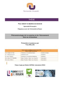 Affiche de la soutenance "Phénoménologie de la surprise et de l’étonnement face au miraculeux"