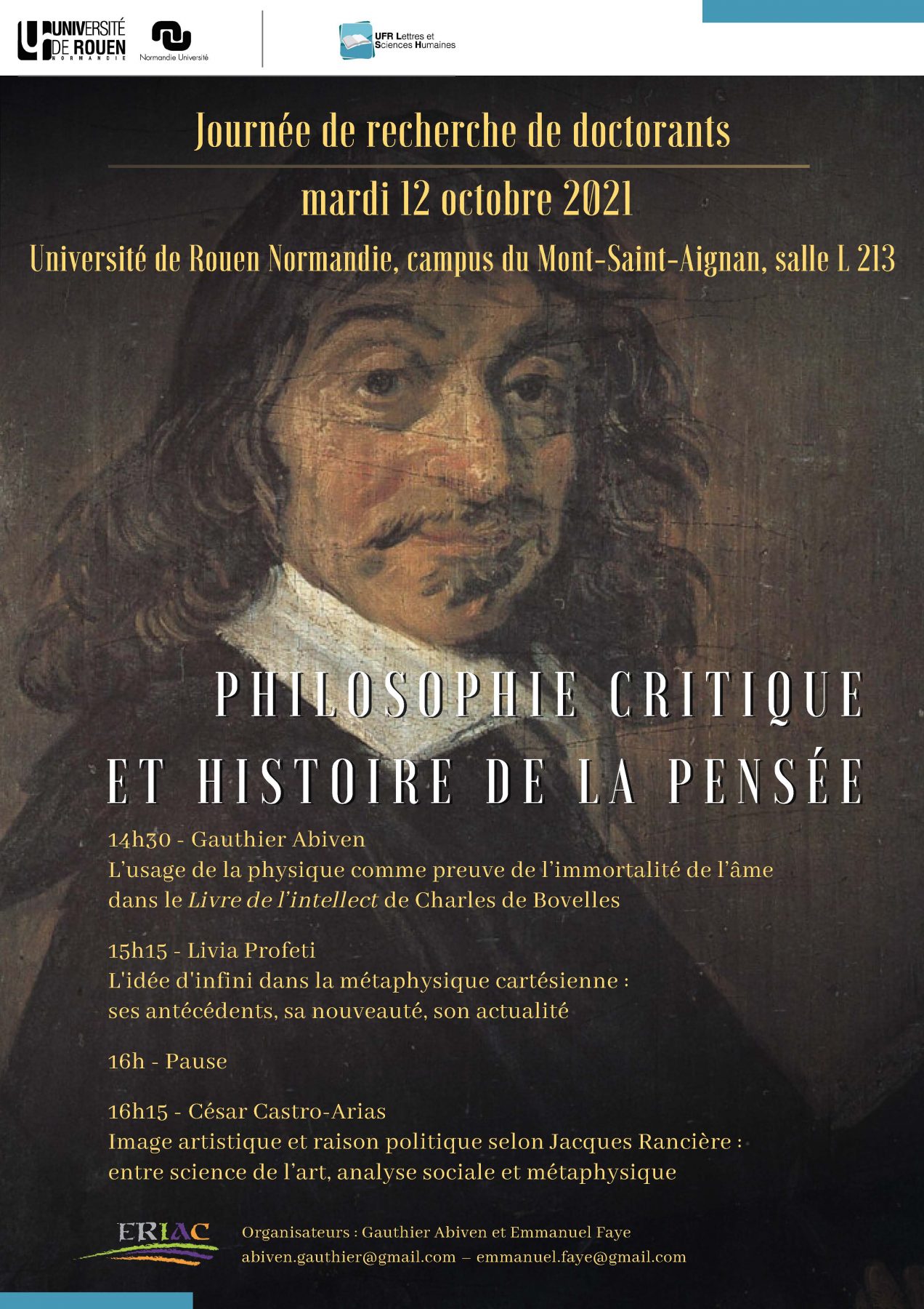 Affiche de la journée d'étude "Philosophie critique et histoire de la pensée"